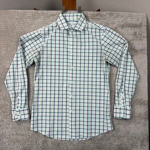 Mizzen+Main Leeward Dress Shirt Mens Medium Trim Fit Green Pink Blue Plaid Check